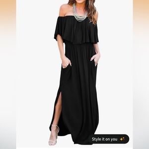Thanth black ruffle off the shoulder slit maxi dress size Large